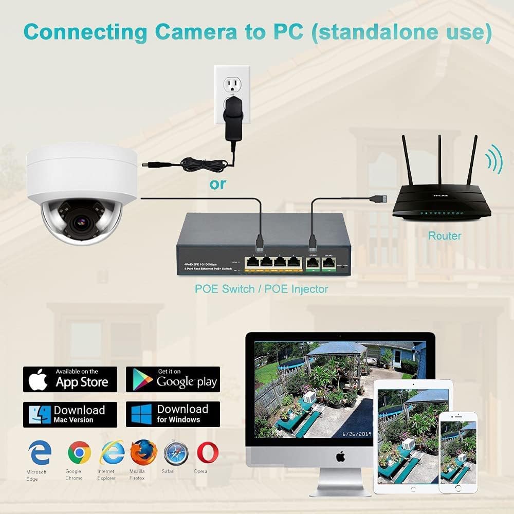 5MP PoE IP Dome Security Camera, 2.8mm Wide Angle, H.265 IP66 Waterproof Built-in Micphone/Audio R119