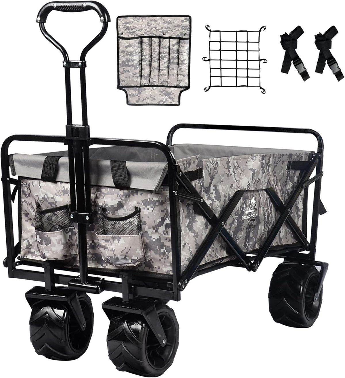 Heavy Duty Foldable Beach Cart with All-Terrain Wheels and Cargo Net R5093