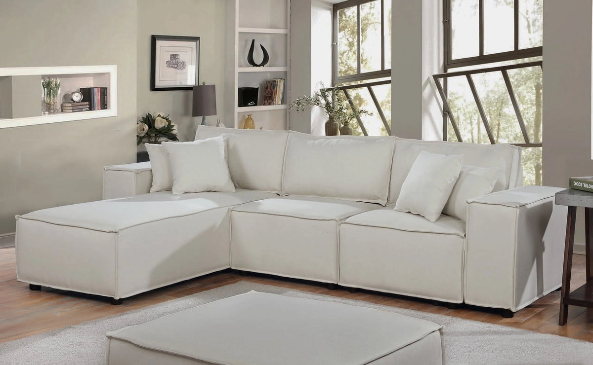 Beige Linen Sofa with Reversible Chaise P879