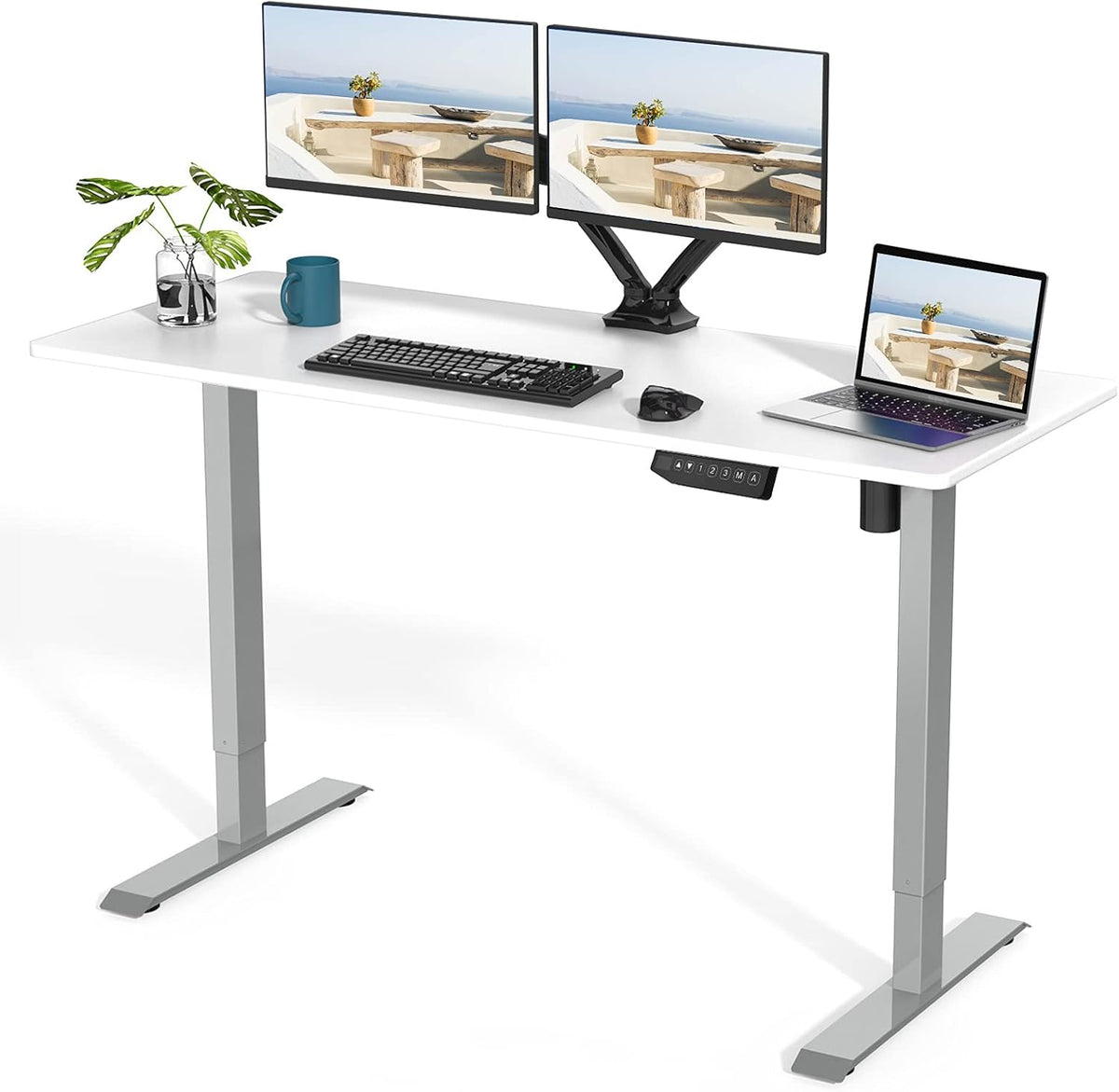 Electric Height Adjustable Desk 55 x 28 Inches White Top O48206