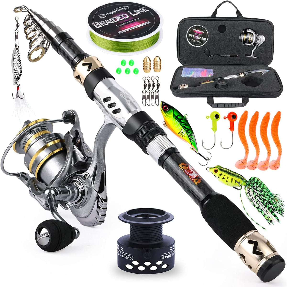 Telescopic Fishing Pole with Spinning Reel Combos Pack of 2 K491