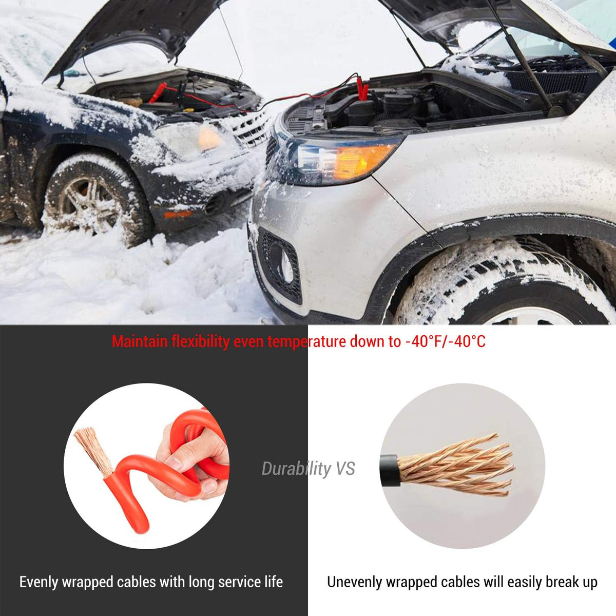 Heavy Duty Jumper Cables 1 Gauge x 30Ft 900AMP with Reverse Polarity Protection V403