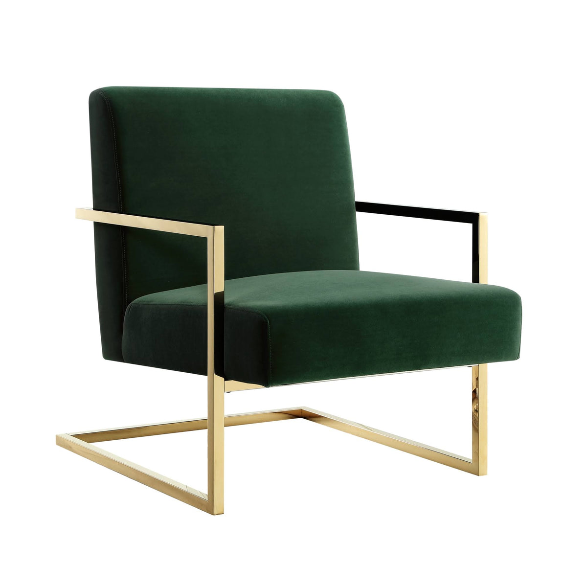 Velvet Accent Chair Square Arm Green/Gold I678706