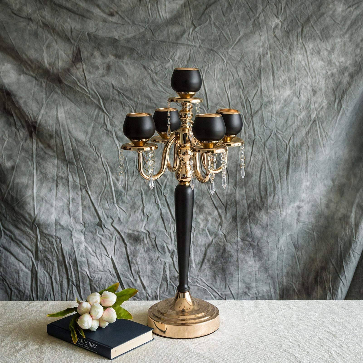 Matte Black/Gold Metal Tealight Candle Holder W5496