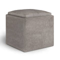 Distressed Grey Taupe Faux Leather Cube Storage Ottoman with Tray L6854