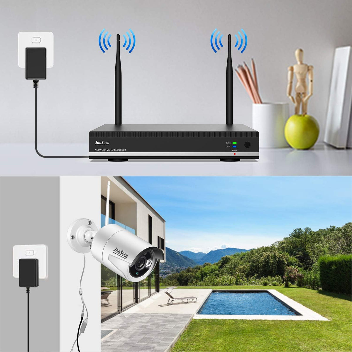 Wireless Security Camera System with 8CH NVR 4Pcs 1080P Night Vision Motion Detection Waterproof V9710