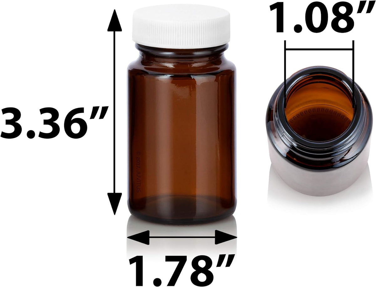Amber Glass Wide Mouth Packer Bottle With White Ribbed Lid (6 Pack) B3336