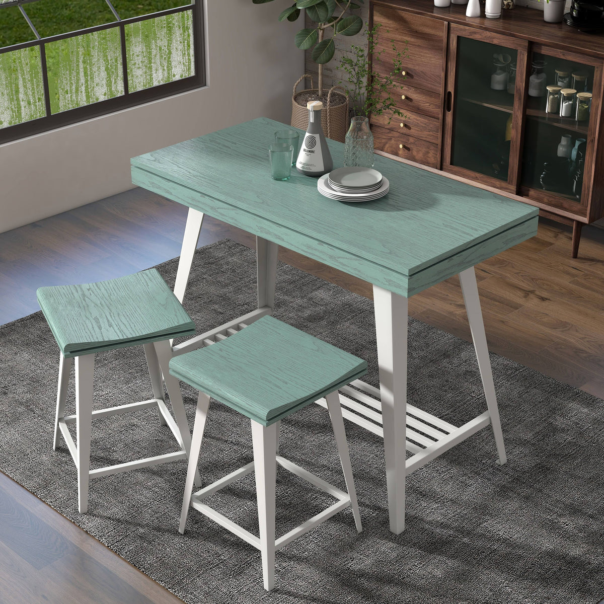 3-Piece Counter Height Table Set Dark Oak X482