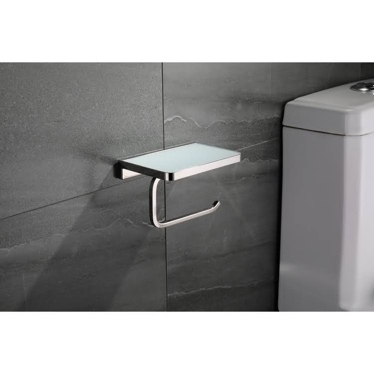 Gun Metal Stainless Steel White Glass Shelf with Toilet Paper Holder U2138