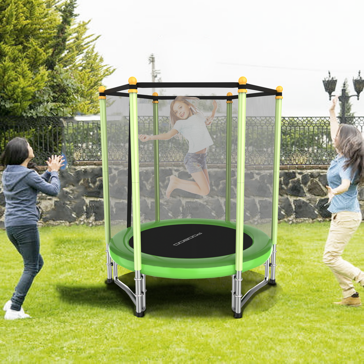 55" Kids Trampoline with Safety Enclosure Net C72555