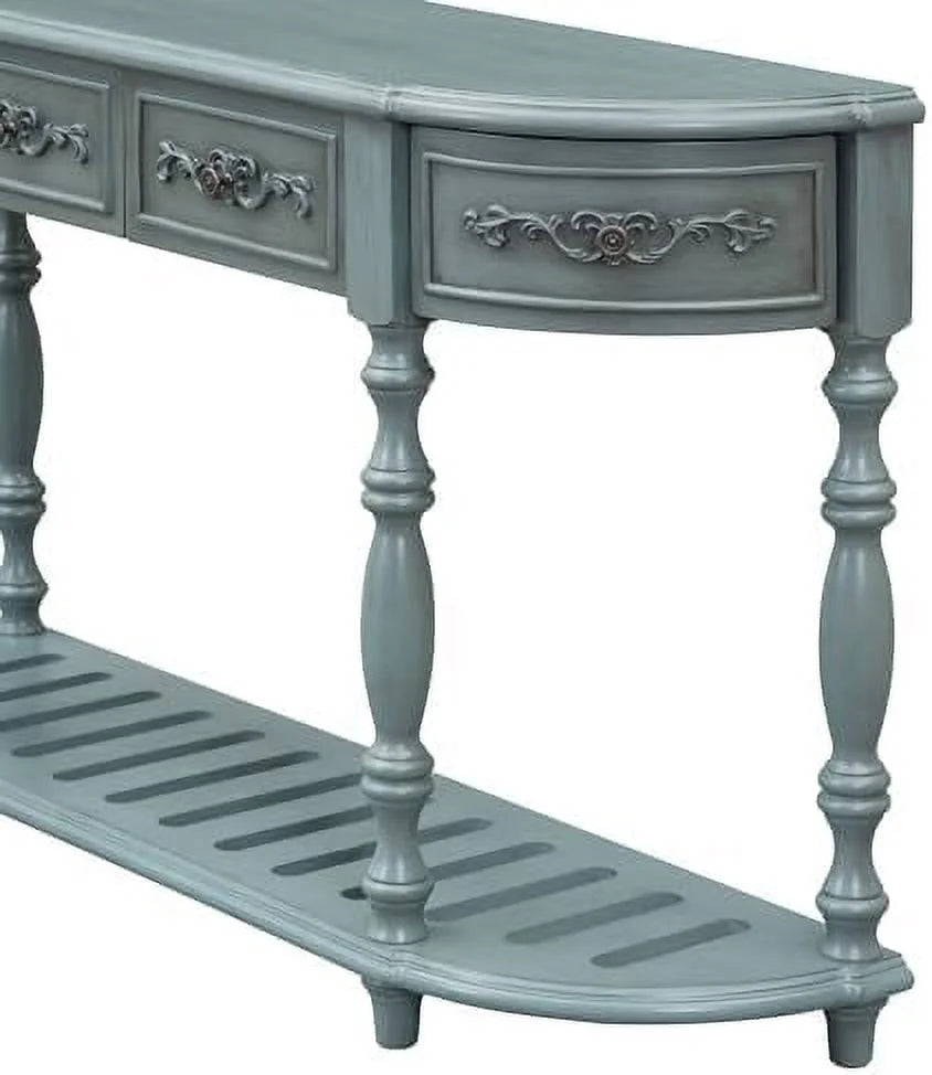 White Retro Curved Console Table with 2 Top Drawers and Solid Wooden Frame K302