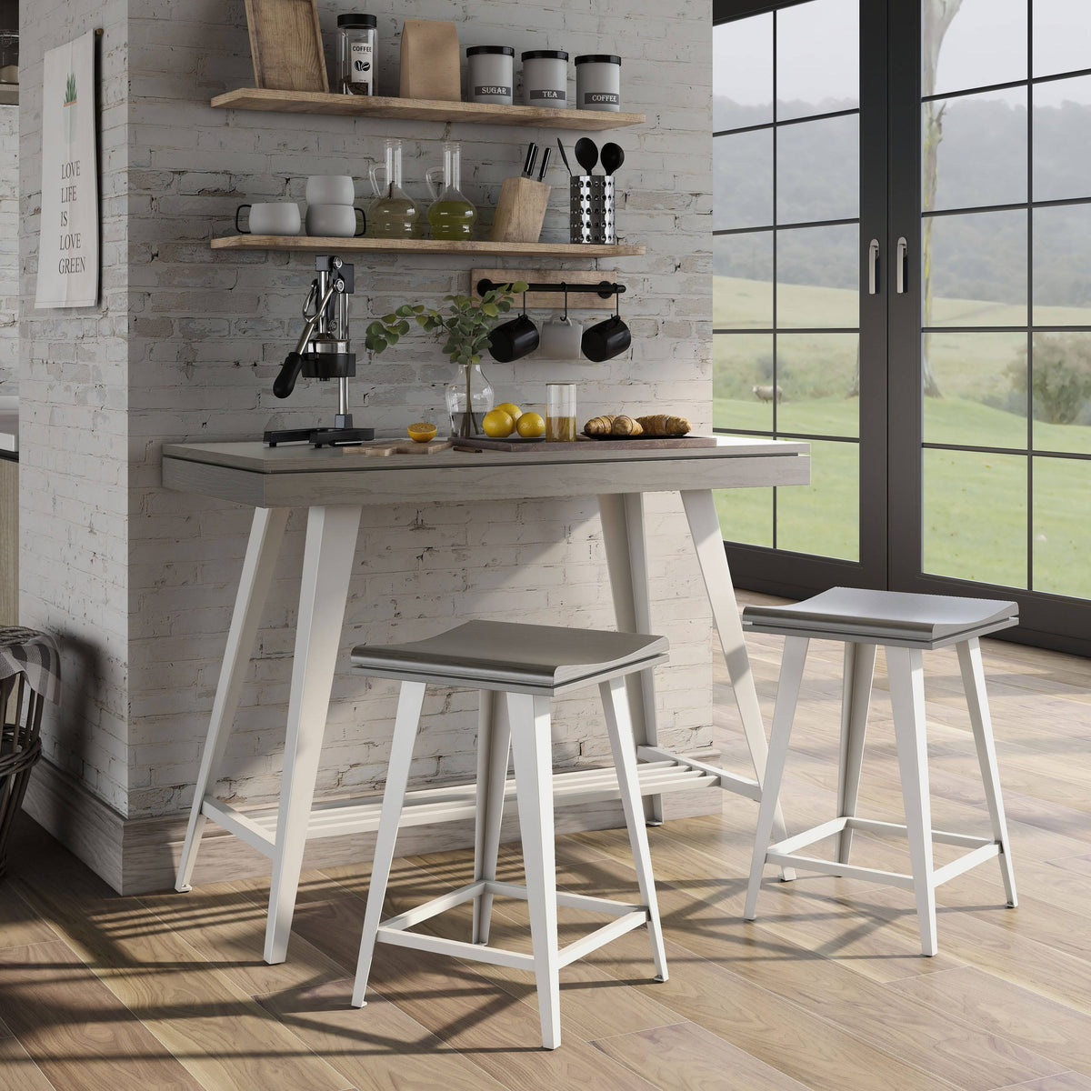 3-Piece Counter Height Table Set Dark Oak X482