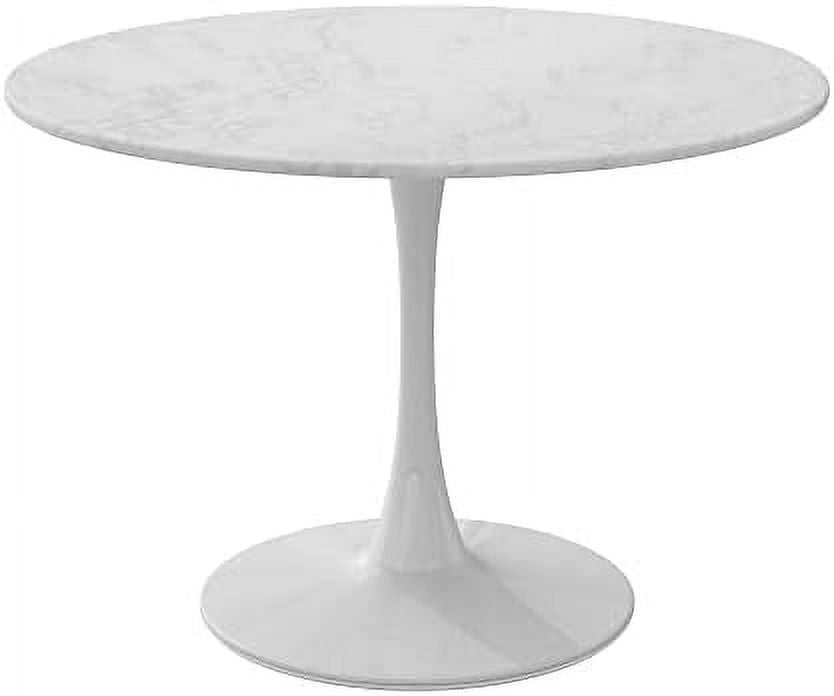 32" Round Dining Table with Printed Marble Table Top Metal Base Pedestal Table C61961
