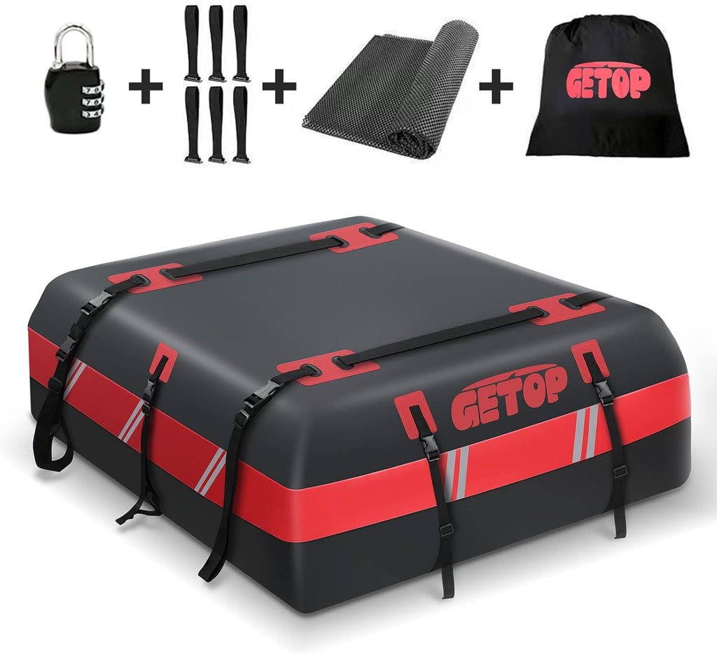 Rooftop Cargo Carrier Bag Waterproof 730D Car Roof Bag Heavy-Duty Soft-Shell with Non-Slip Mat, 6 Door Hooks, Lock, Storage Bag (Yellow) G177918