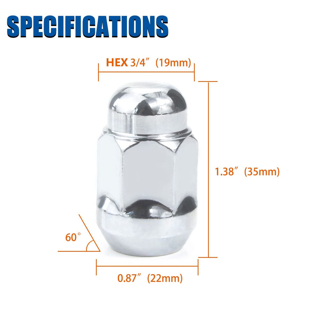 M12x1.5 Chrome Closed End Bulge Acorn Lug Nuts 20 Pack R76539