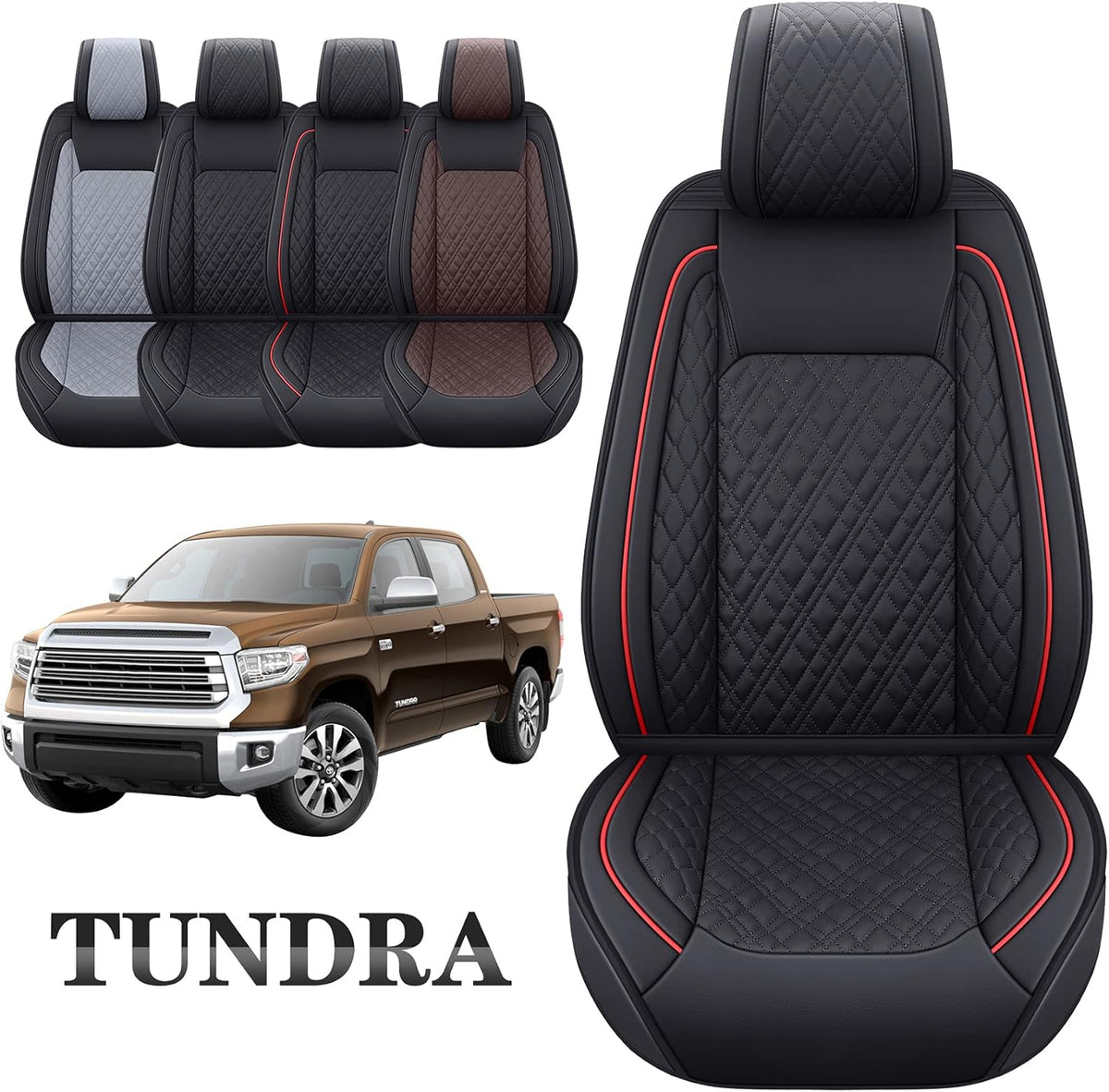 Black-Brown Waterproof Leather Seat Covers Full Set for Pickup Truck L33592