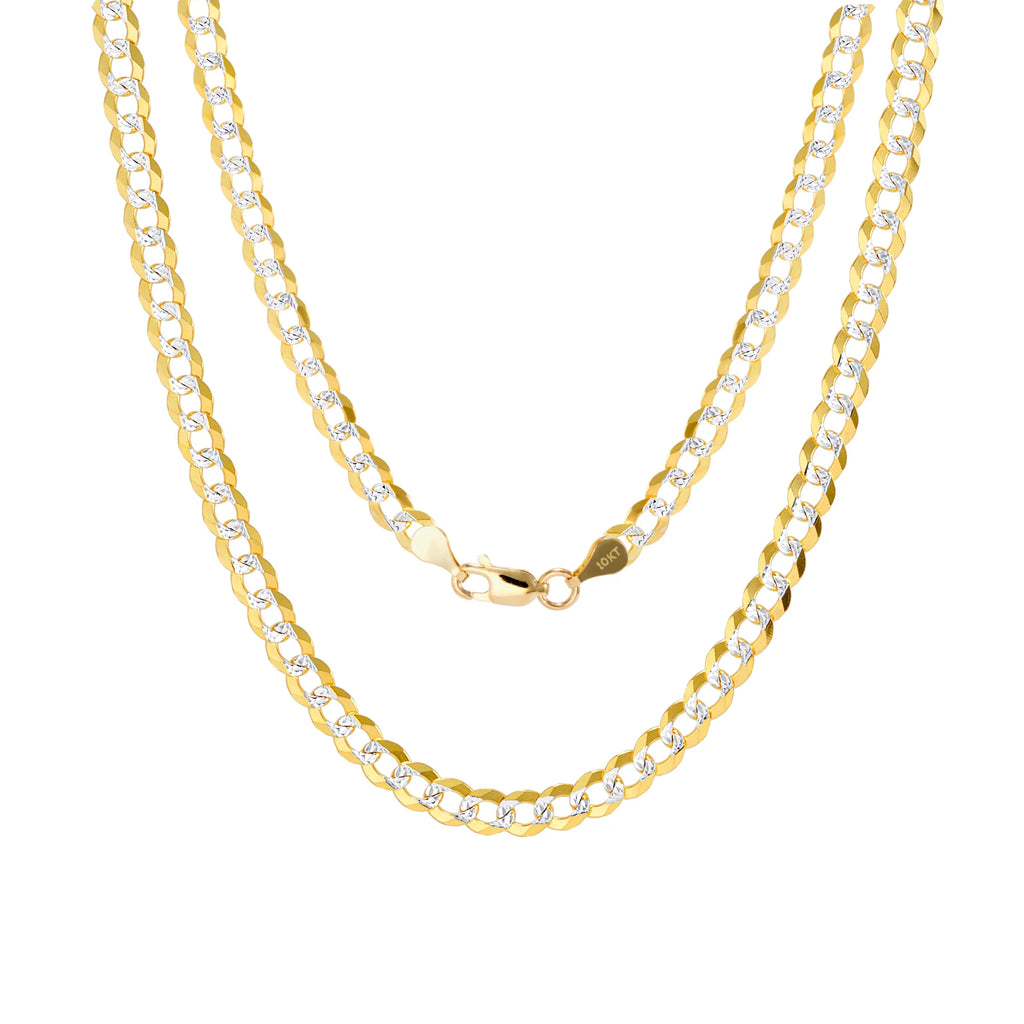 10k Yellow Gold Solid 5mm Cuban Chain Diamond Cut Pave Two Tone Bracelet N159721