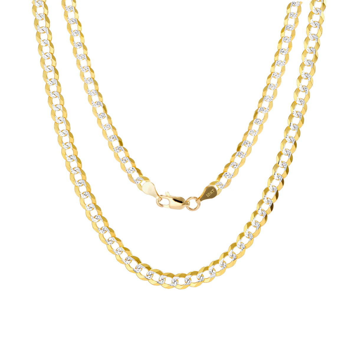 10k Yellow Gold Solid 5mm Cuban Chain Diamond Cut Pave Two Tone Bracelet N159721