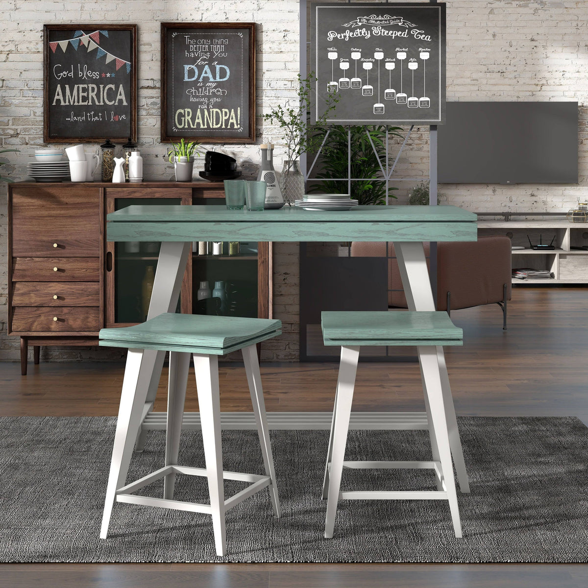 3-Piece Counter Height Table Set Dark Oak X482