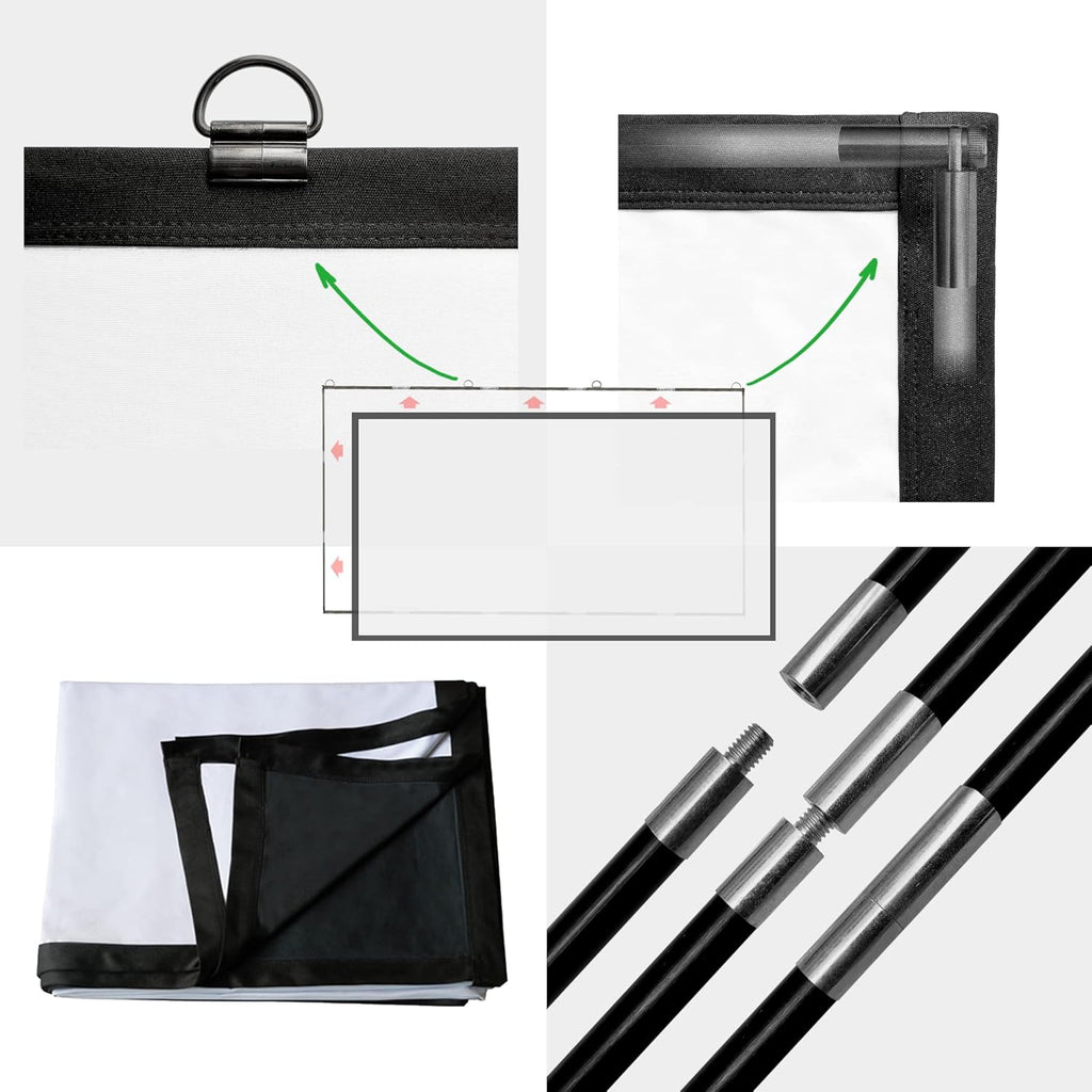 Foldable Projector Screen 120 inch 16:9 HD 4K Anti-Crease Black Backing Portable Projection Screen Pack of 2 Z841171