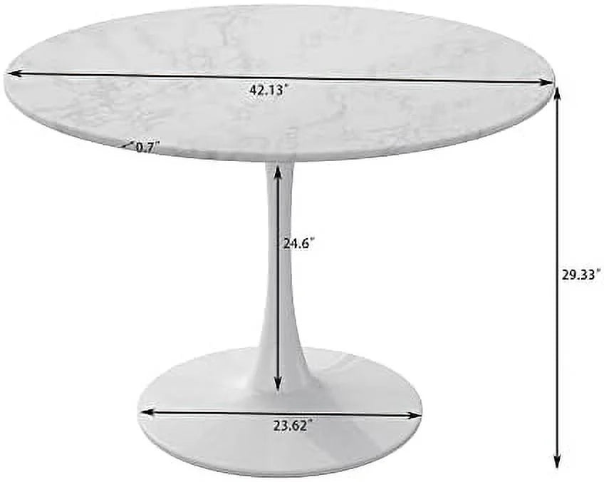 32" Round Dining Table with Printed Marble Table Top Metal Base Pedestal Table C61961