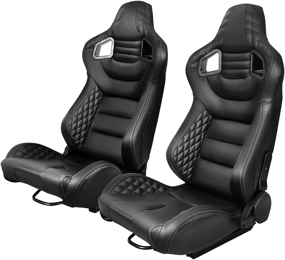 Red PU Leather Reclinable Racing Seats Pair with Dual Sliders Z2572
