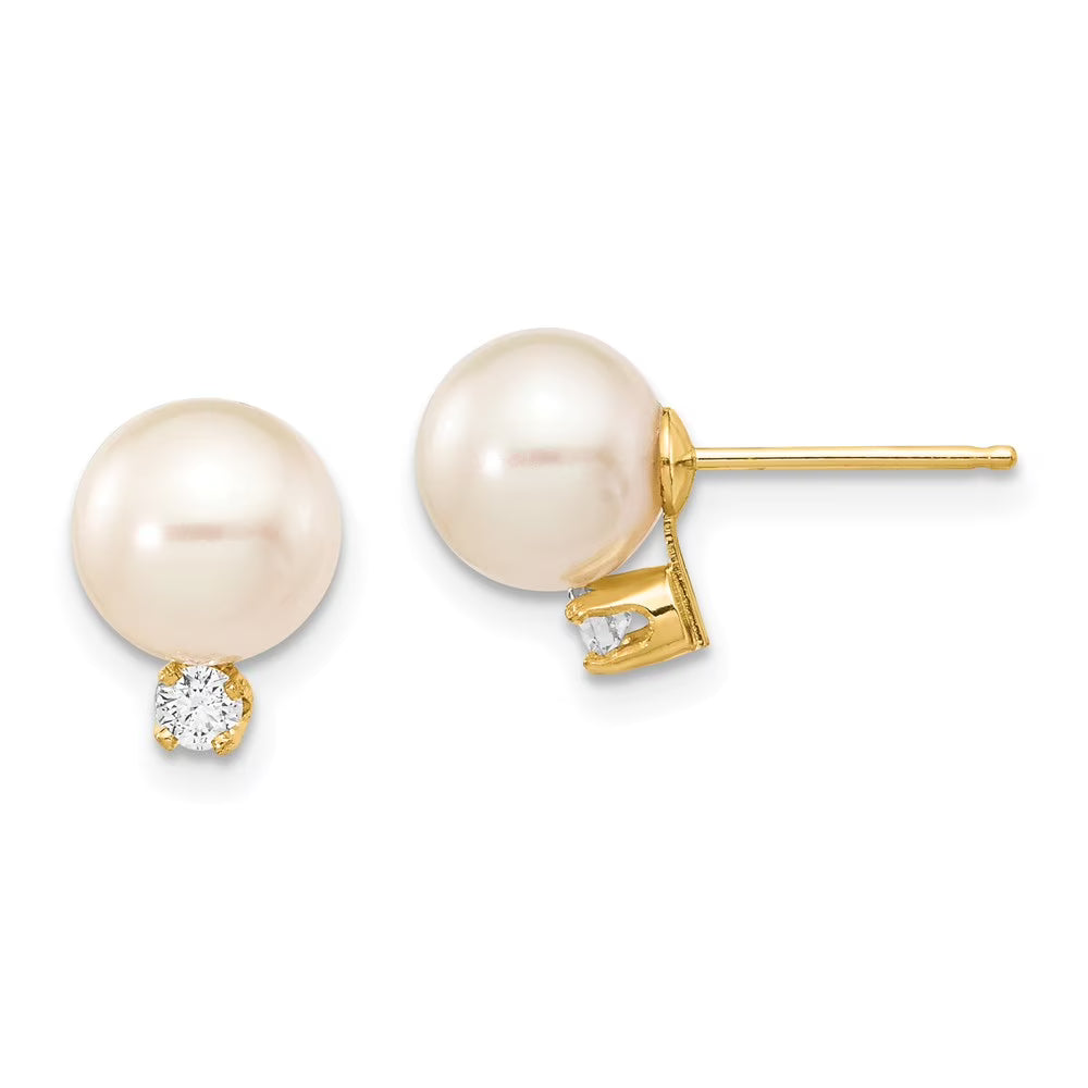 14kt Yellow Gold Freshwater Cultured Pearl Diamond Post Earrings P594