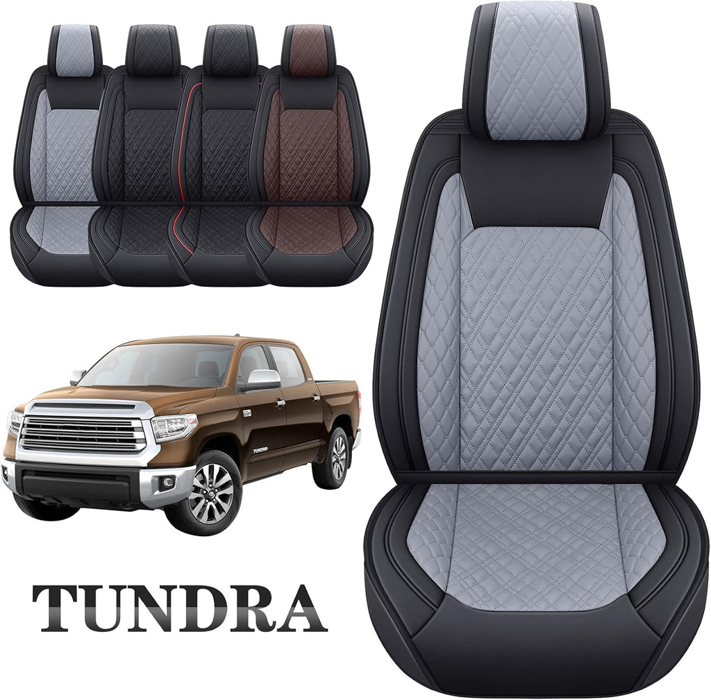 Black-Brown Waterproof Leather Seat Covers Full Set for Pickup Truck L33592