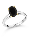 Oval Black Onyx 925 Silver 10K Yellow Gold Ring G227422