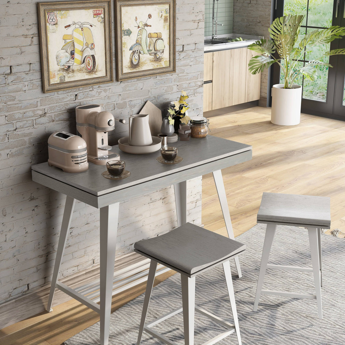 3-Piece Counter Height Table Set Dark Oak X482