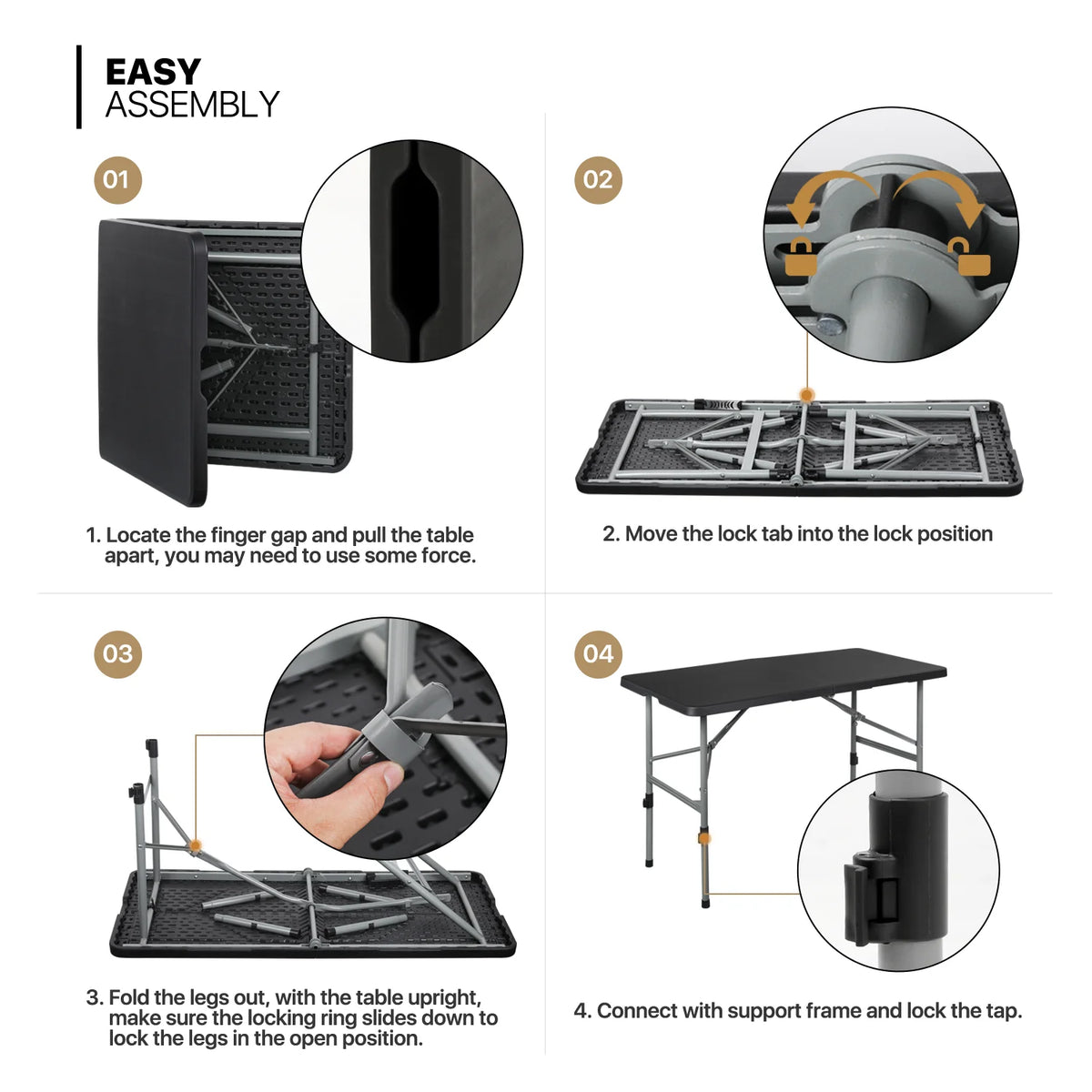 10 Pieces Plastic Folding Card Table with Carrying Handle, Black C35160