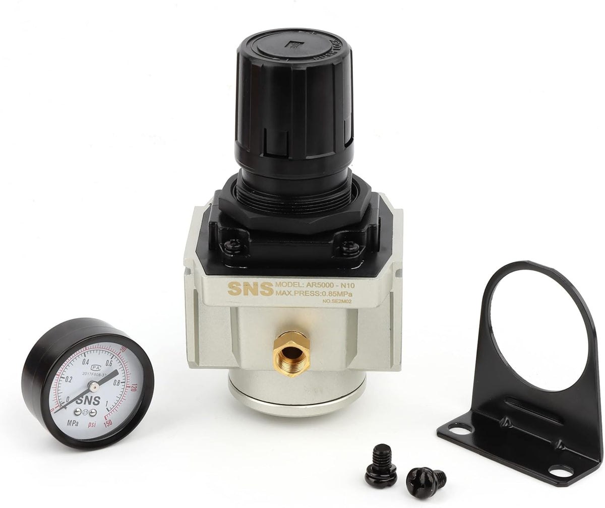 Female Thread 1'' NPT Air Pressure Regulator 0-150 PSI Adjustable, Bracket, Gauge Pack of 2 T8935