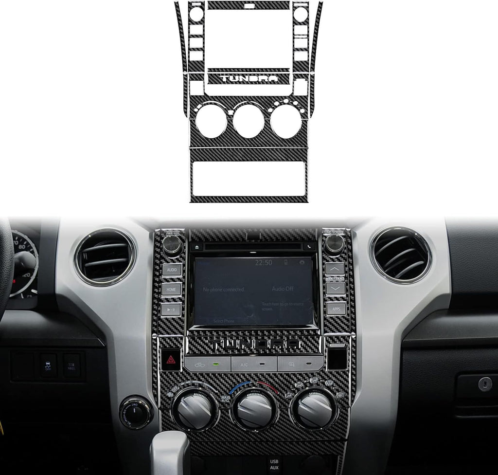 Carbon Fiber Center Control Navigation Screen Panel Sticker for Toyota Tundra 2014-2021 (Type B - 2knobs, Black) Pack of 2 T3933