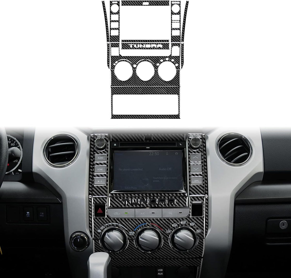 Carbon Fiber Center Control Navigation Screen Panel Sticker for Toyota Tundra 2014-2021 (Type B - 2knobs, Black) Pack of 2 T3933