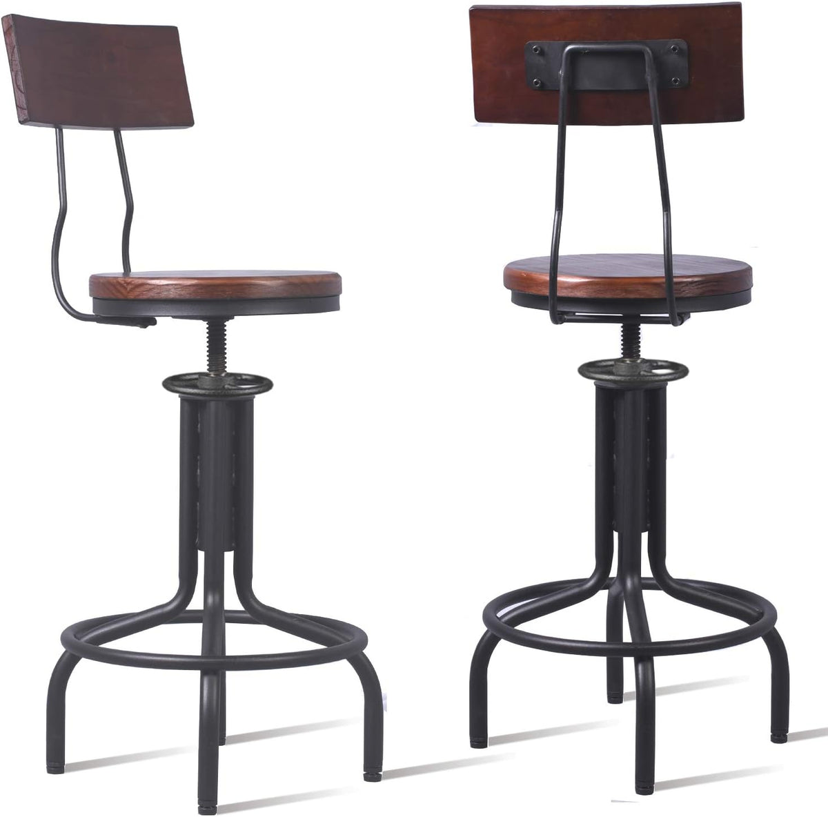 Antique Design Adjustable Height Metal Bar Stool with Backrest Set of 2 Z5376