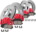 Red Calipers Drilled Slotted Rotors Ceramic Brake Pads Hardware Kit P743