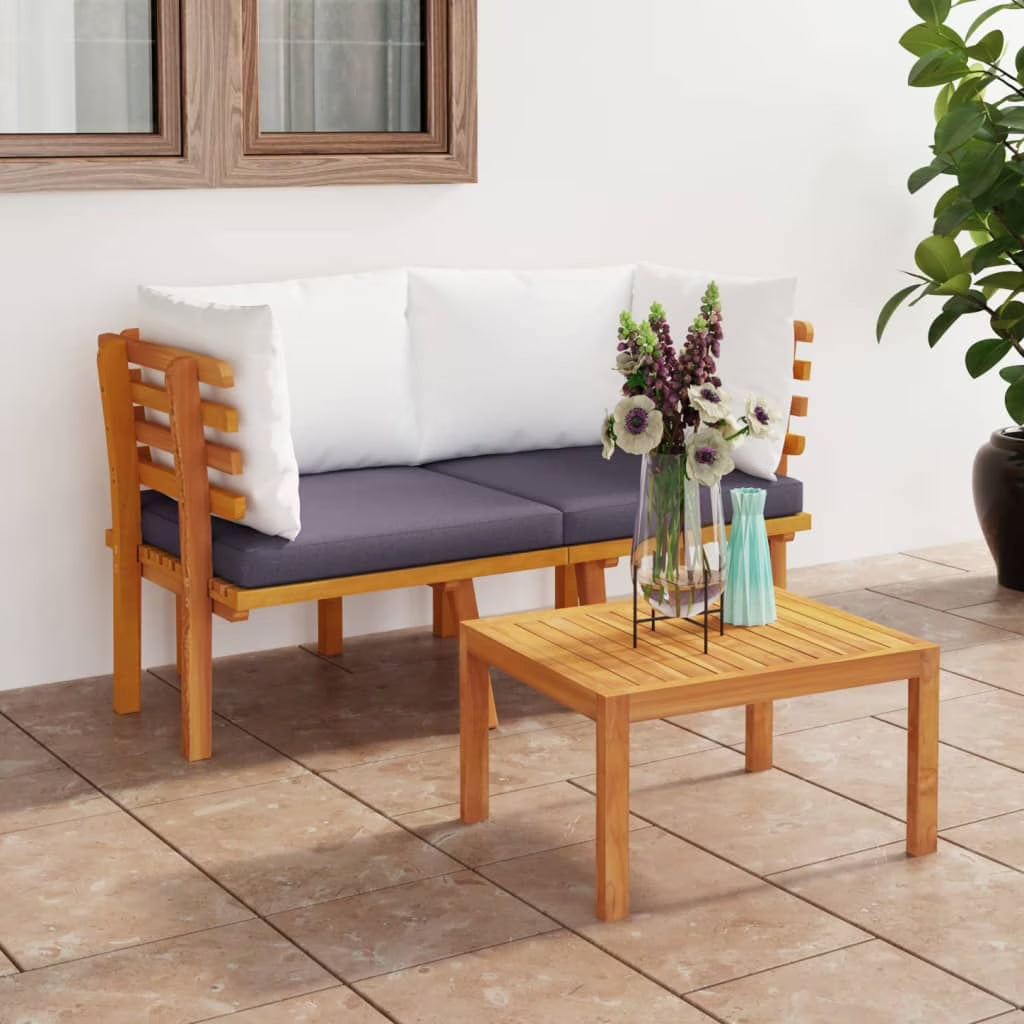 2-Seater Patio Sofa with Cushions Solid Acacia Wood Q1301